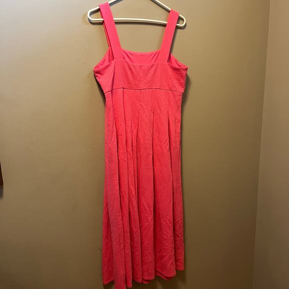 Boden Strappy Seersucker Midi Dress in Festival Pink Size 10P Petite New - Picture 4 of 9